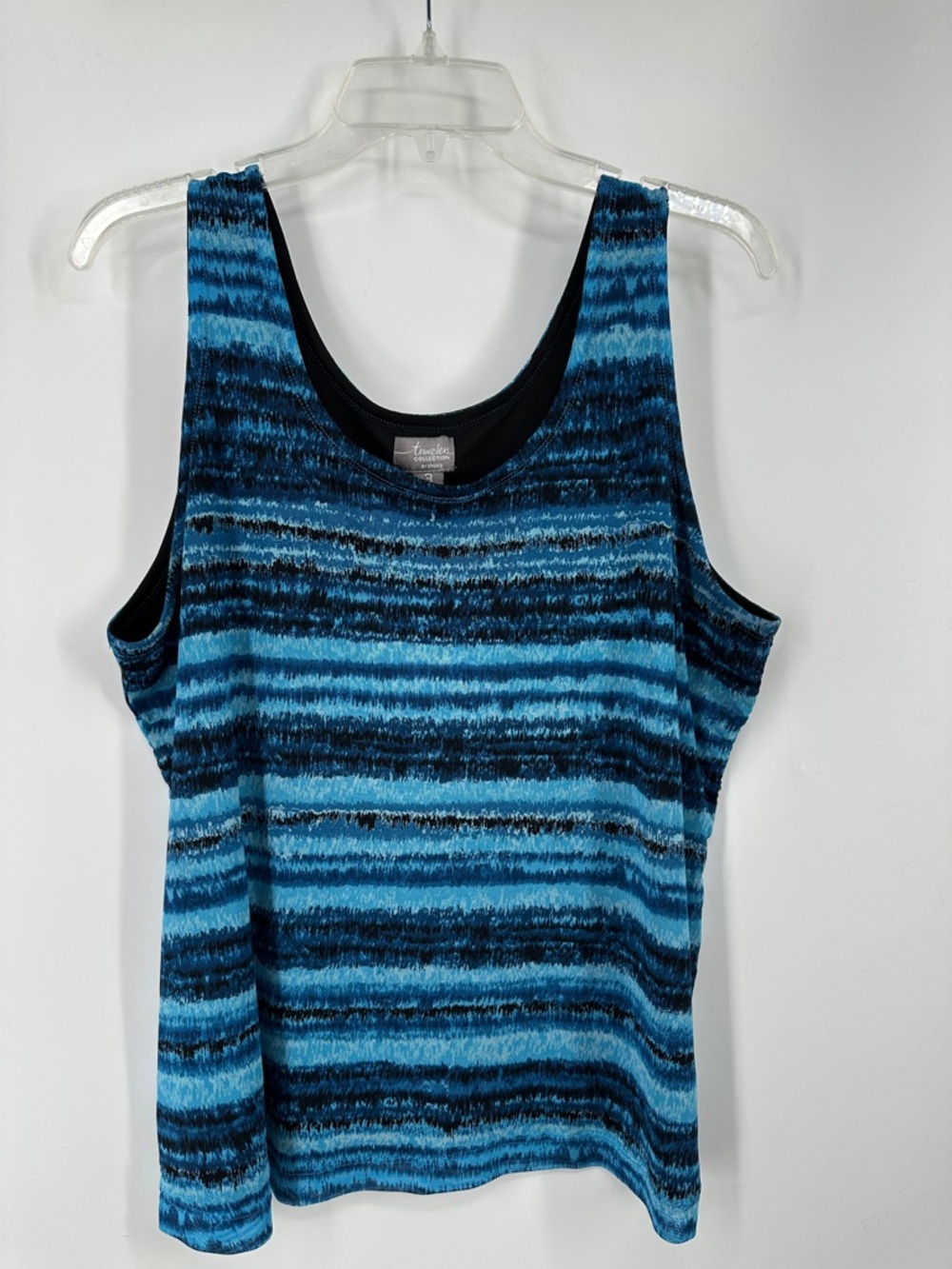 Chico’s Travelers Women's Blue Striped Scoop Neck Tank Top